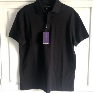 Ralph Lauren Purple Label RLX Italy, Mens (L) Black Zip Placket Pique Polo Shirt